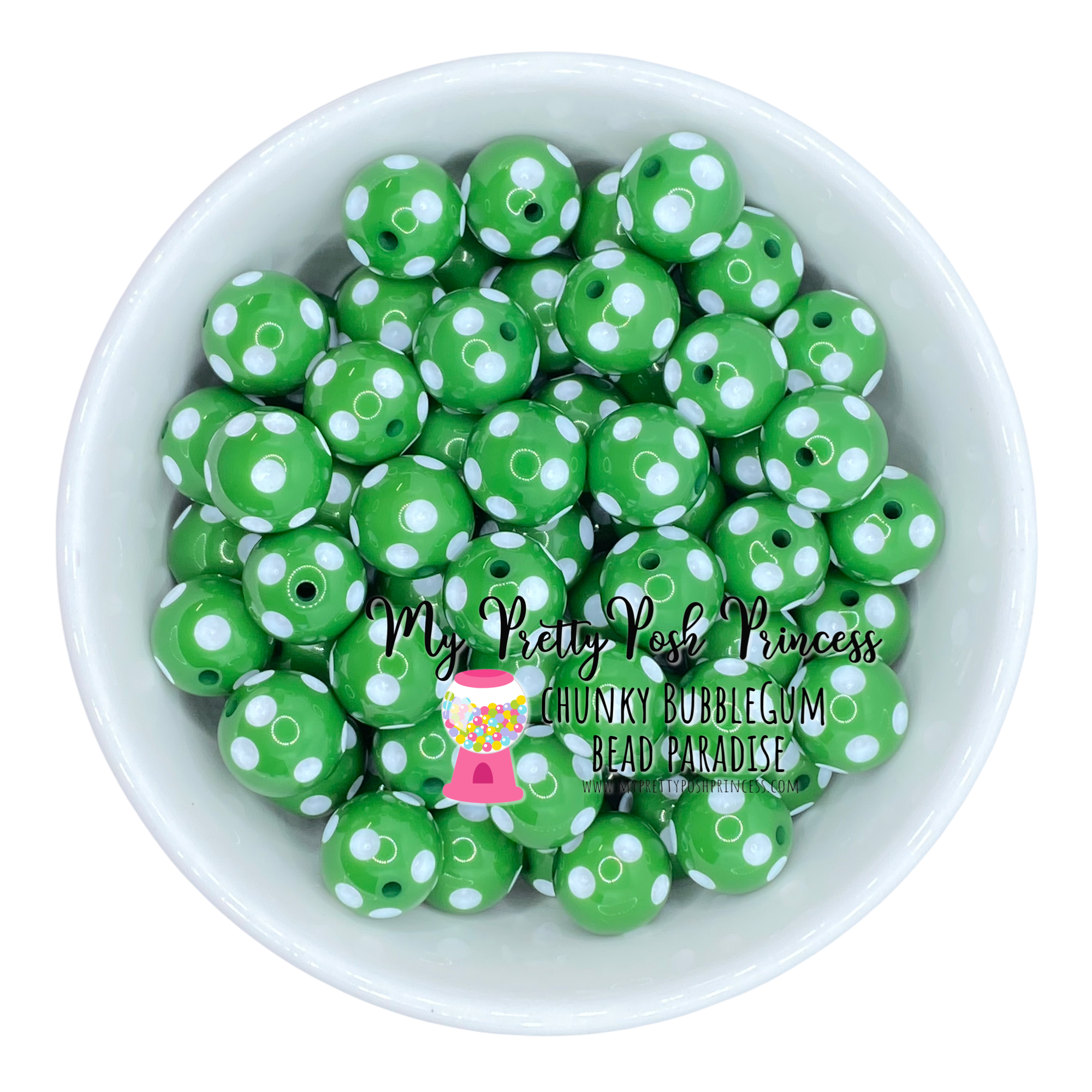 d36- 12mm Christmas Green Polka Dots Beads Chunky Bubble Gum Acrylic (20  Count)