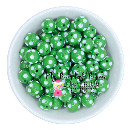 d36- 12mm  Christmas Green Polka Dot Beads Acrylic (20 Count)