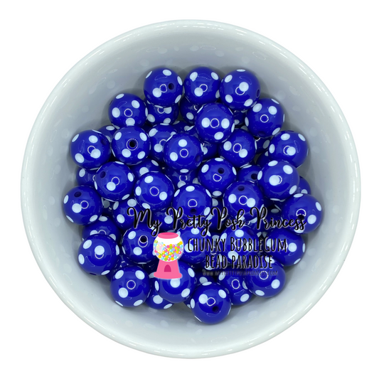 d30- 12mm Royal Blue Polka Dot Acrylic Beads (20 Count)