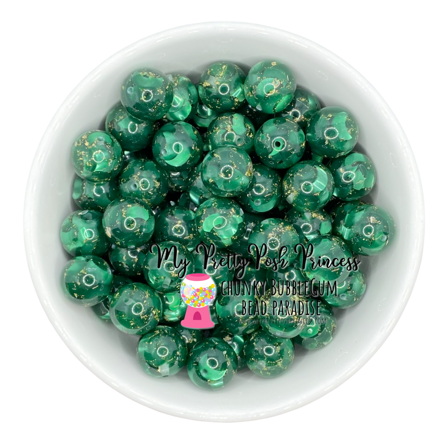 W430- 20mm Green & Gold Flake Acrylic  Bead