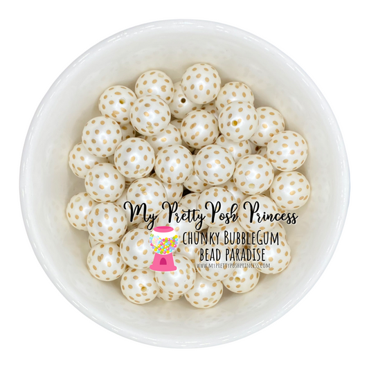 #963 - 20mm Matte White & Gold Dot Acrylic Beads (1 Count)