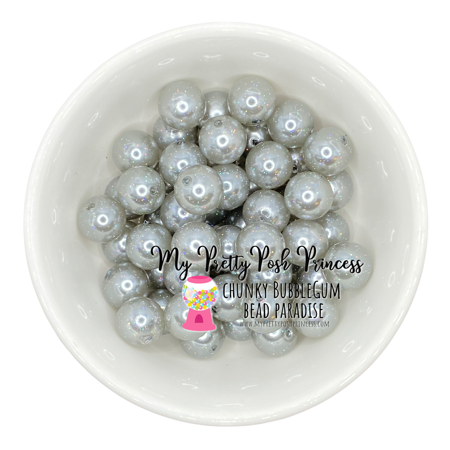 #168 - 12mm Silver Glitter Pearl Acrylic  Beads (20 Count)