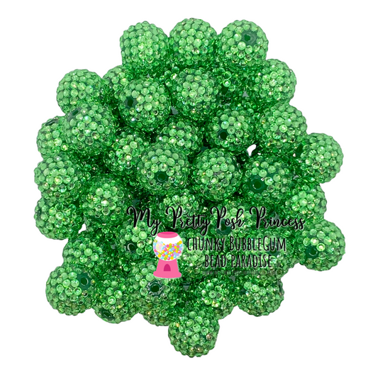 #1062 - R2-  20mm Light Green Rhinestone Chunky Bubble Gum Acrylic Beads