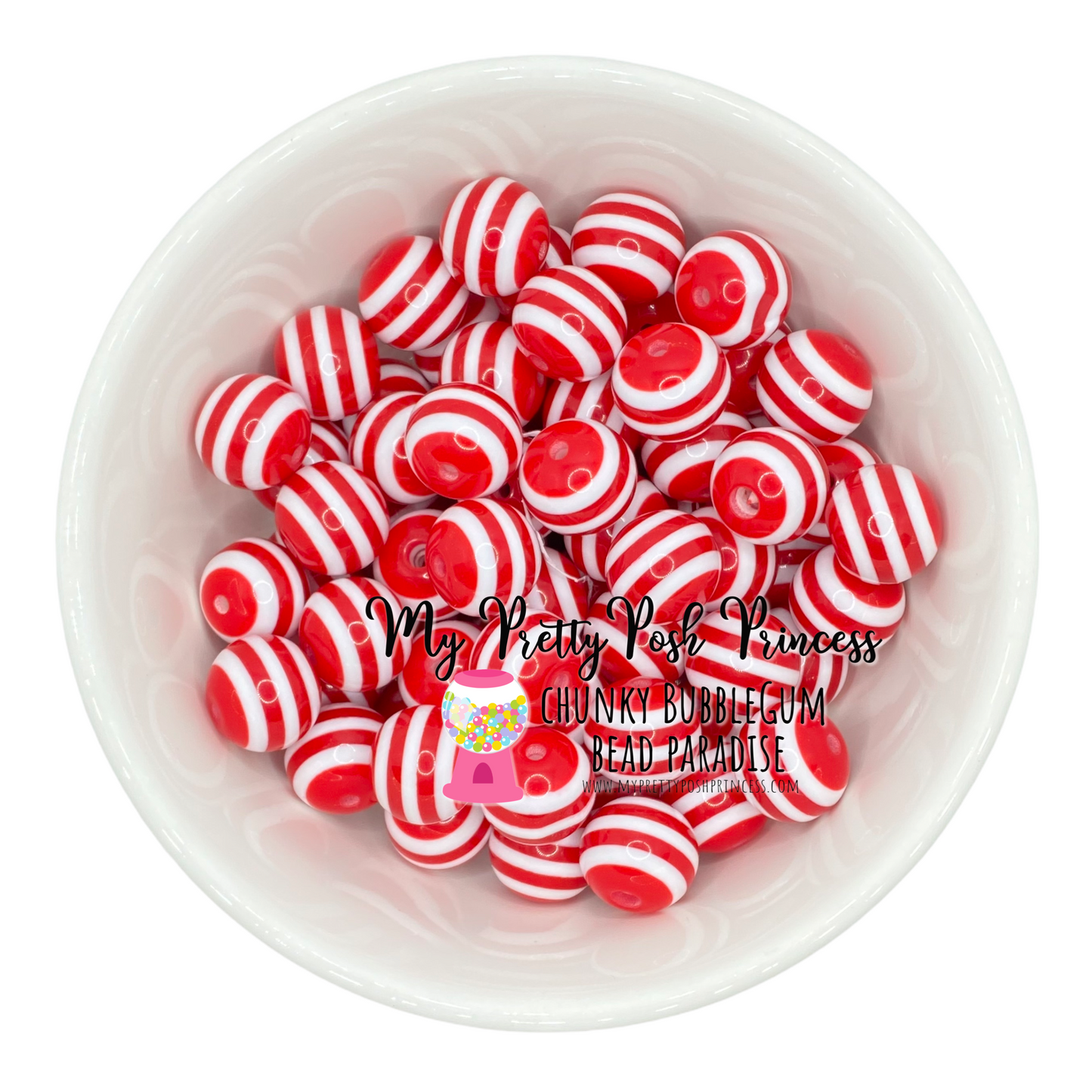 #1040 - 20mm Red Striped Acrylic  Beads (1 Count)