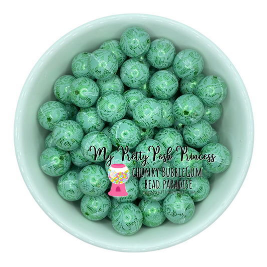 w214 - 12mm Green “Pearl Lace"  Acrylic Beads (20 Count)