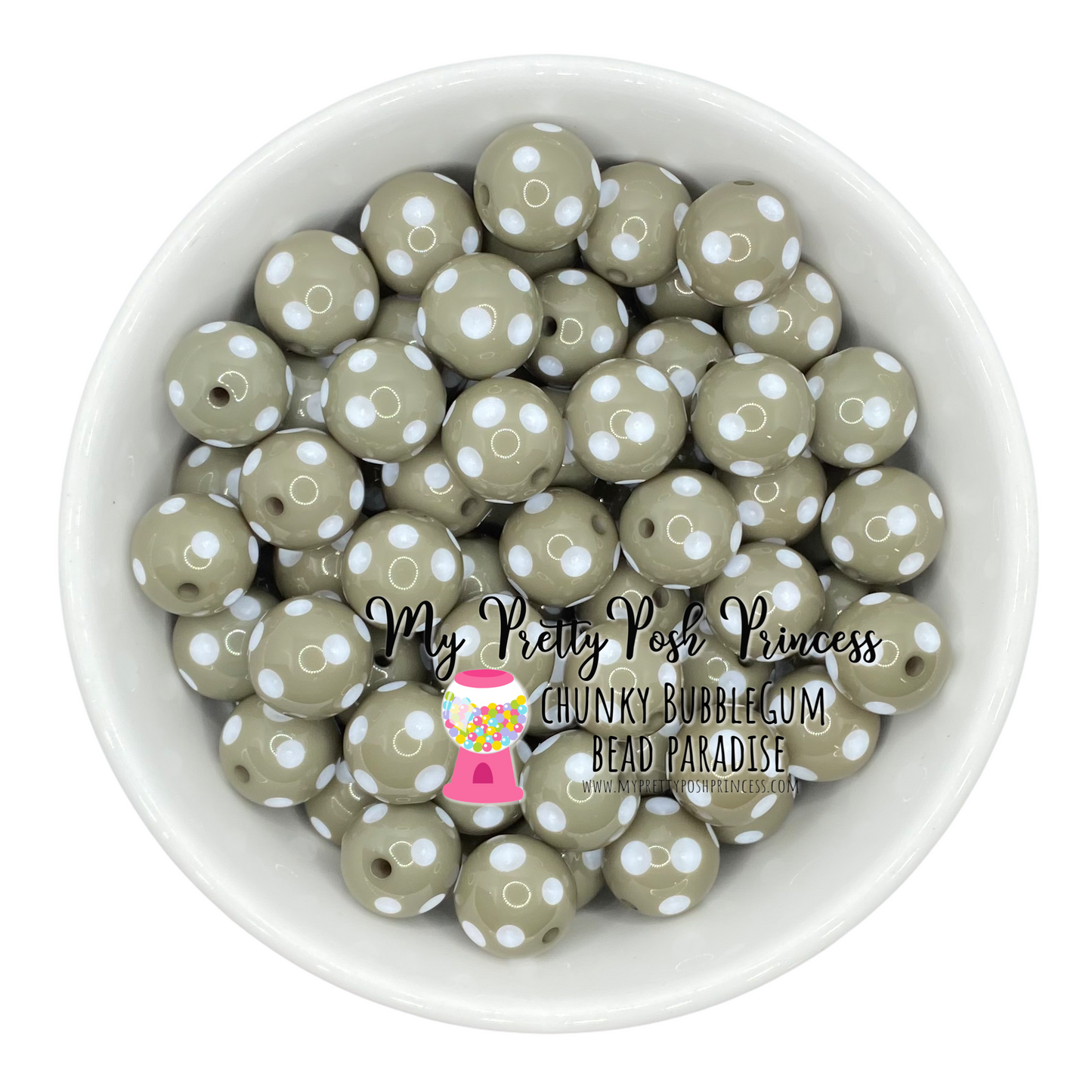 #1007 - 20mm Gray Polka Dot Acrylic Beads (1 Count)