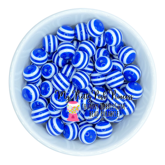 stp30-12mm Royal Blue Striped Acrylic  Beads (20 Count)