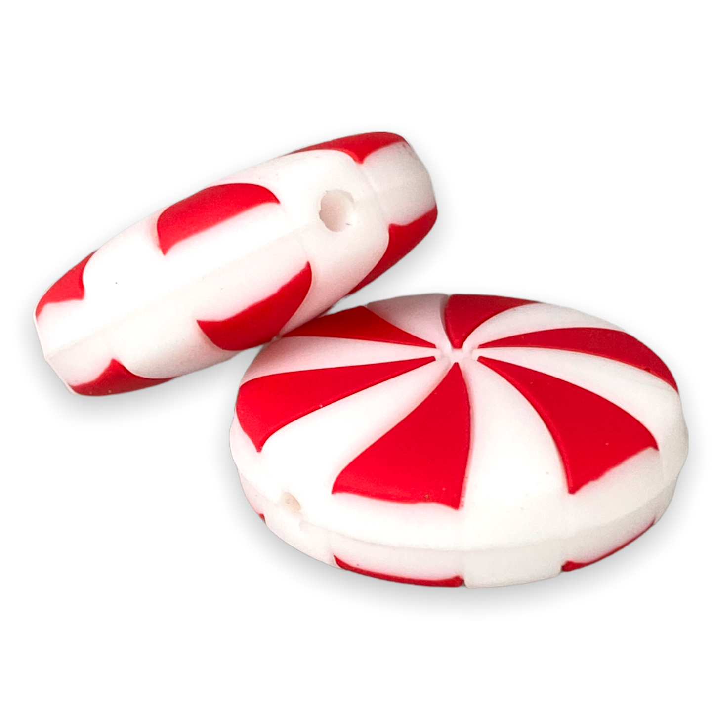 X245- Red Peppermint Swirl Silicone (1 Count) Focal Bead