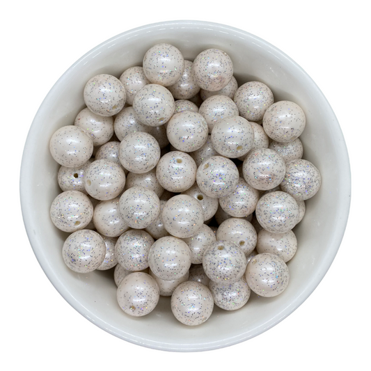 W489- 20mm Glitter White Acrylic Beads (1 Count)