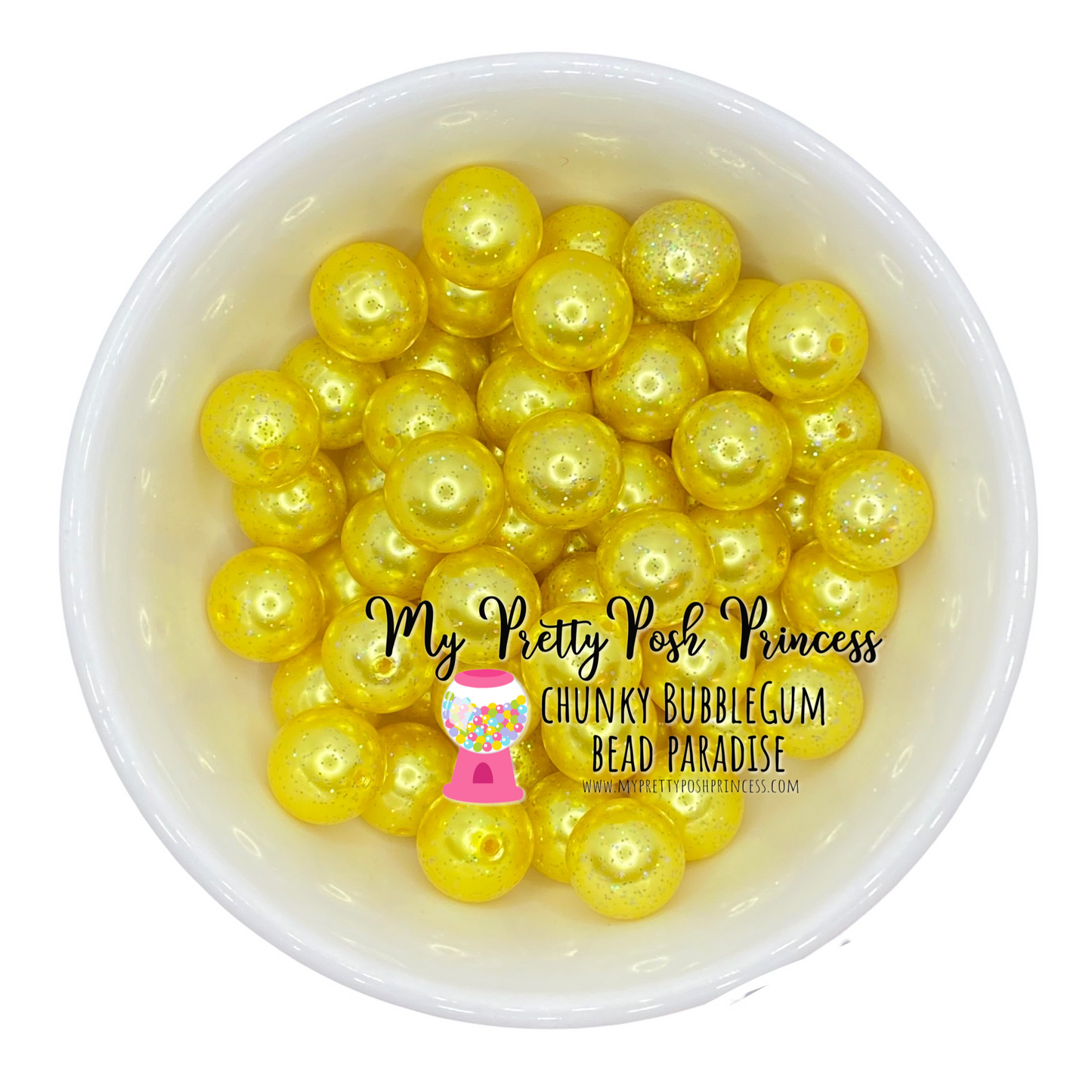 #506 - 20mm Yellow Glitter Pearl Acrylic  Beads (1 Count)