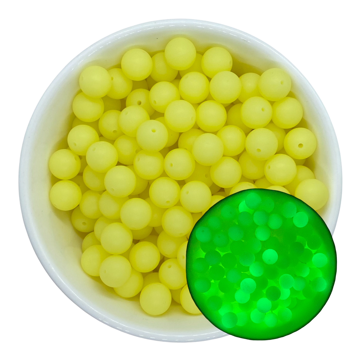 T306-  “Yellow” 15mm GLOW IN THE DARK Silicone  Beads