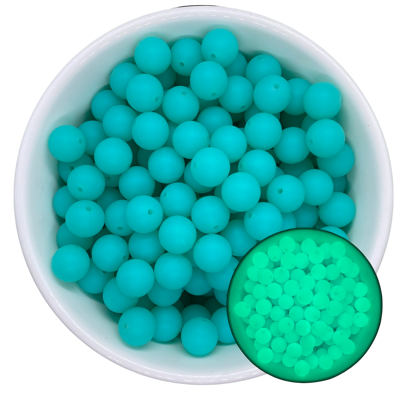 T300- “Teal” 15mm GLOW IN THE DARK Silicone Beads