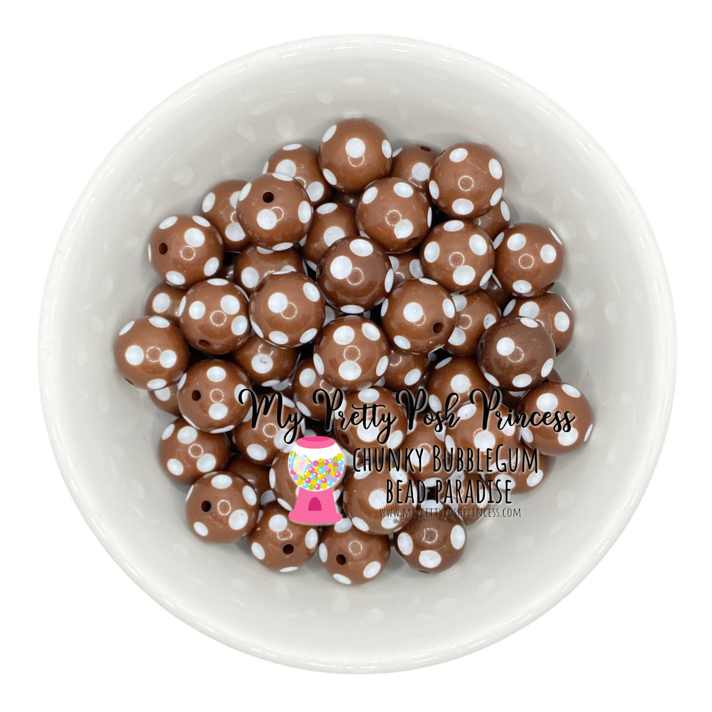 d37- 12mm Brown Polka Dot Acrylic Beads (20 Count)