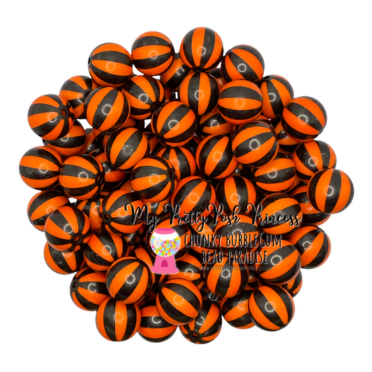 #829 - 20mm Black & Orange  Beach Balls Acrylic  Beads