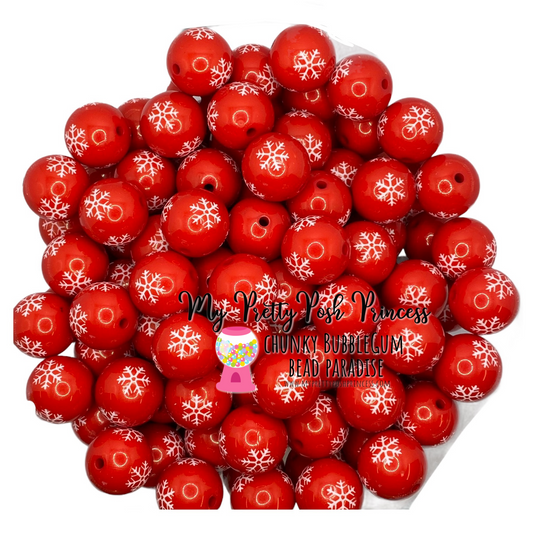 W332- 20mm Red Snowflake Acrylic Beads (1 Count)