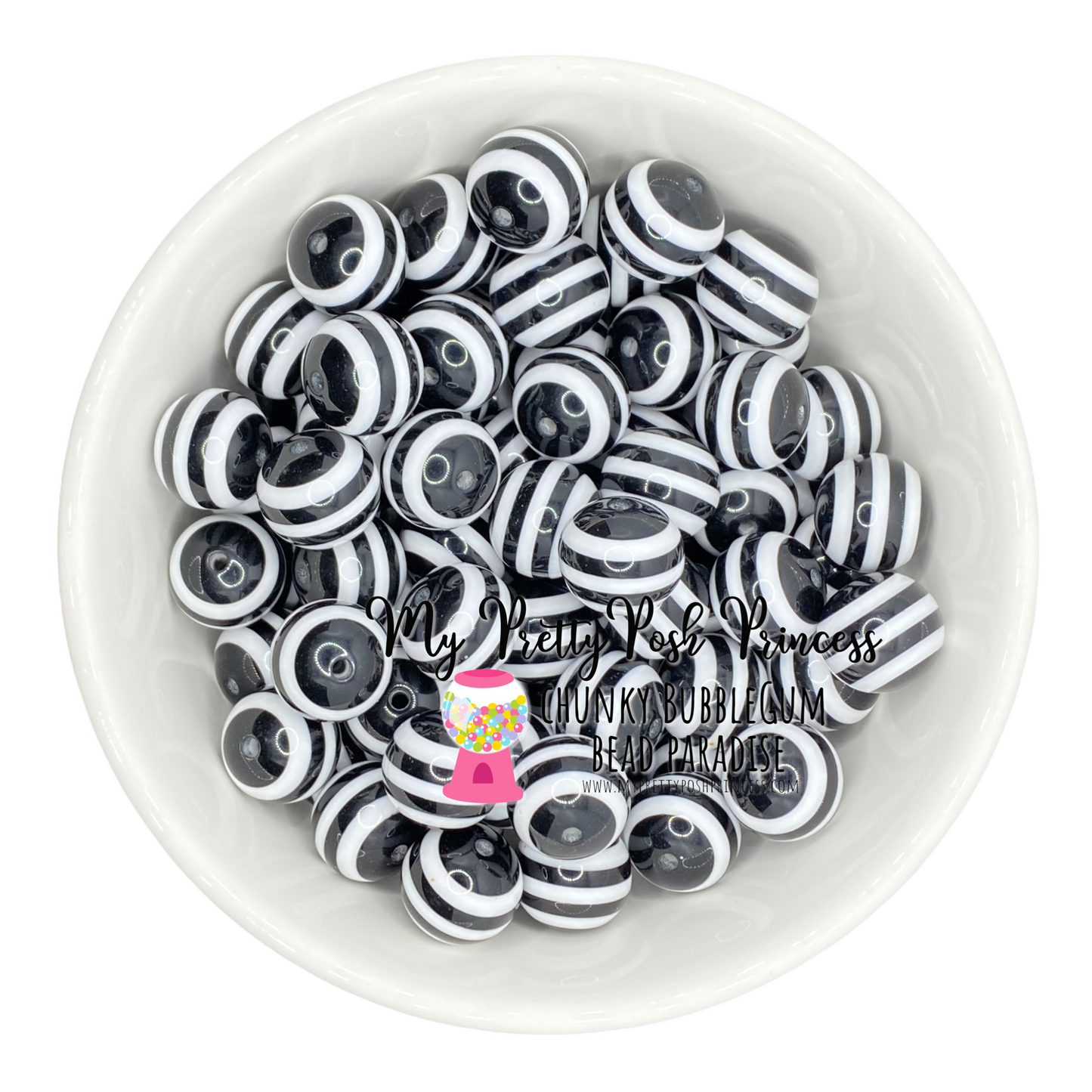 #1048 - 20mm Black Striped Acrylic  Beads (1 Count)