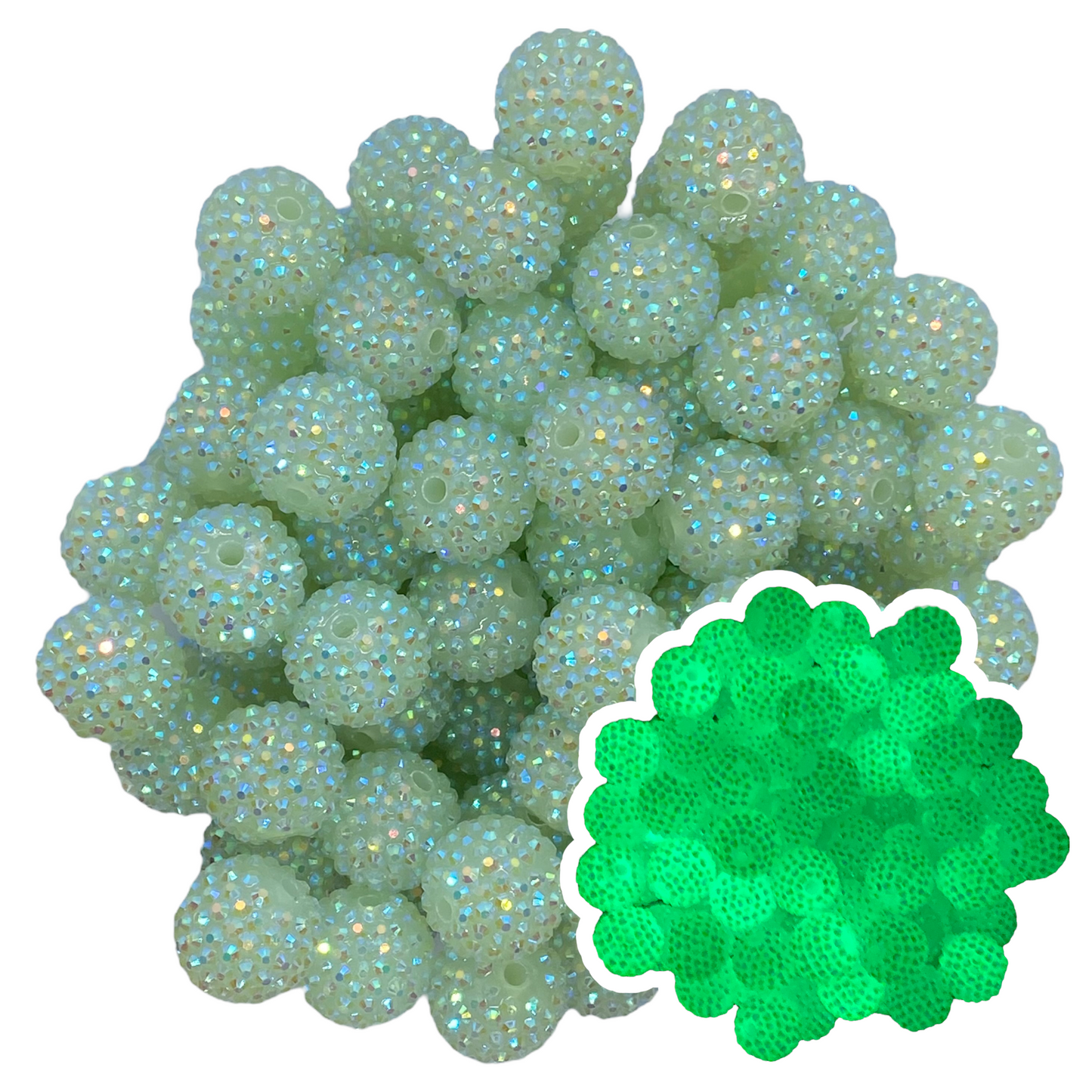 #1269- R202- 20mm  Glow In The Dark AB Rhinestone Chunky Bubble Gum Acrylic Beads (1 Count)