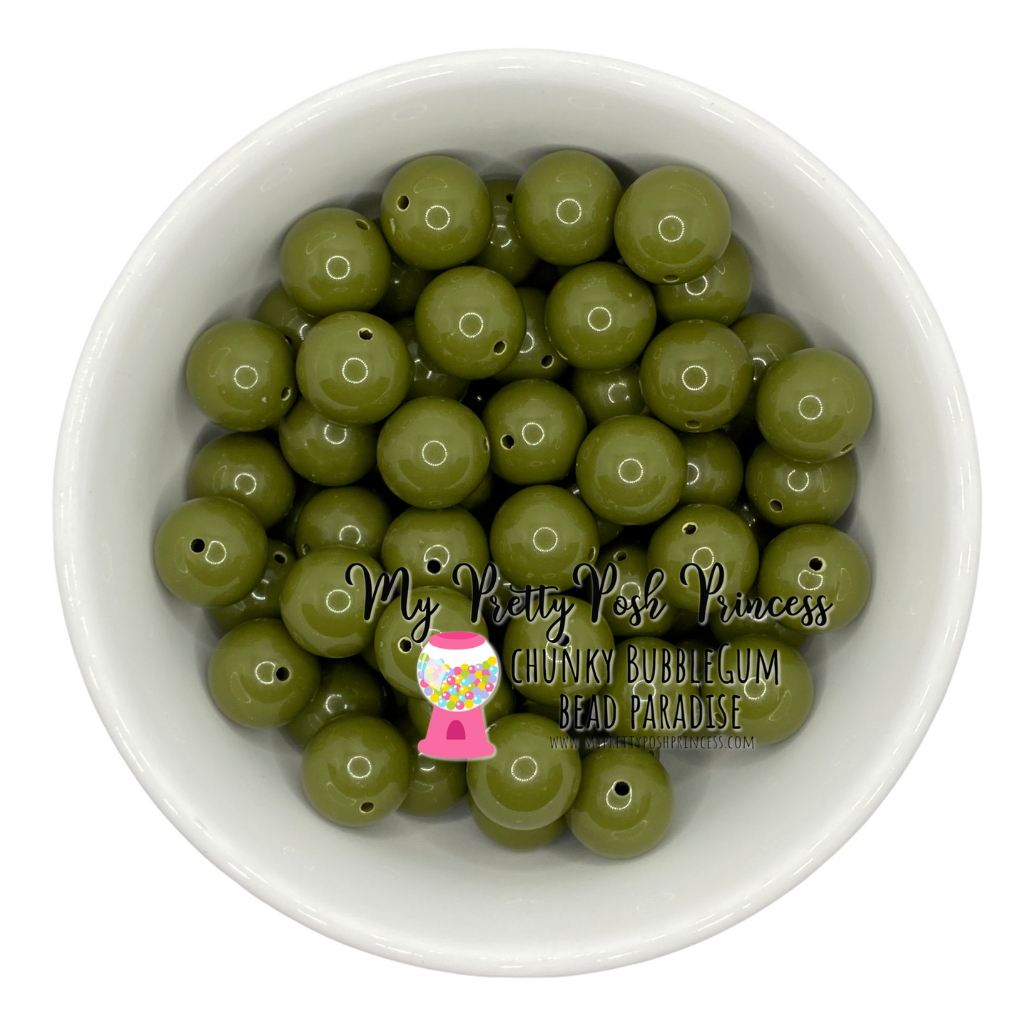 #57 -  12mm  Olive Green Solid Acrylic Beads  (20 Count)