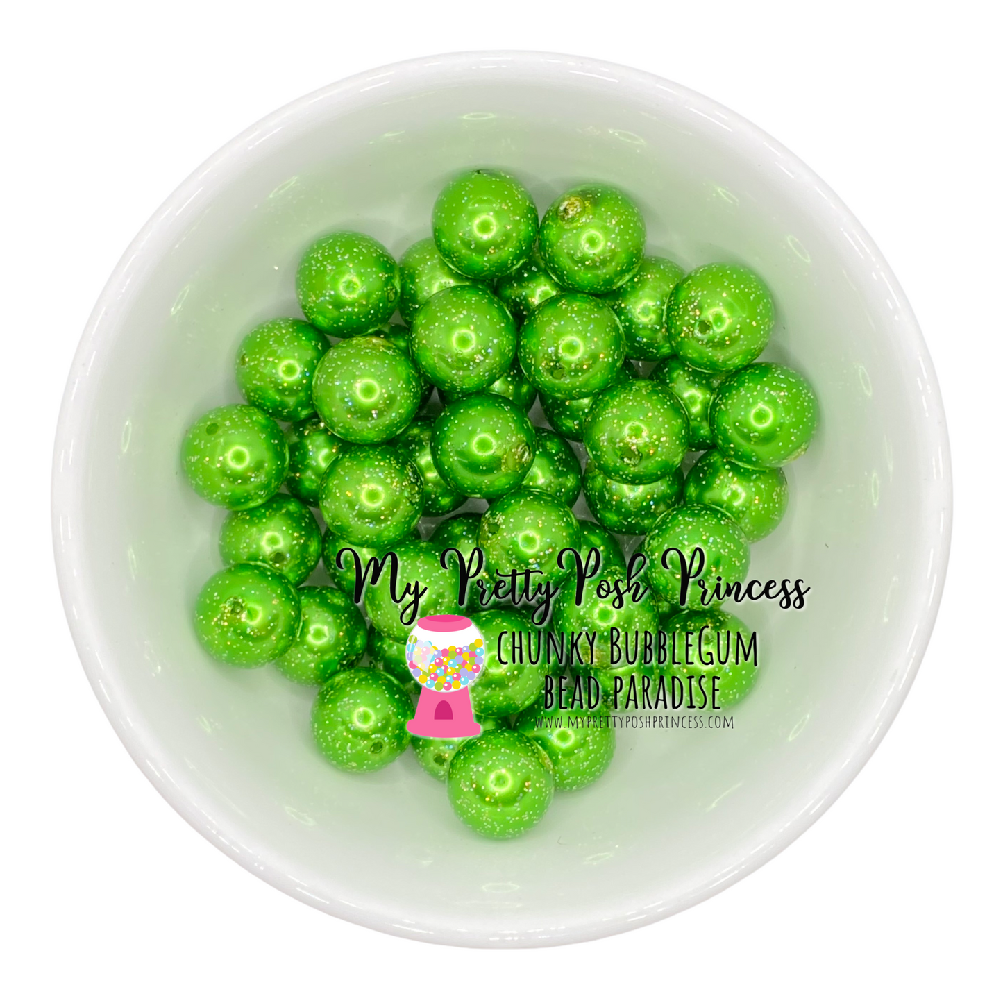 #172 - 12mm Green Glitter Pearl Acrylic  Beads (20 Count)