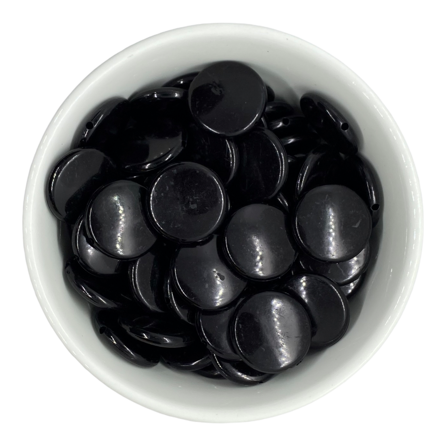 W582- Black Flat Coin Rounds Acrylic Beads 1 Count