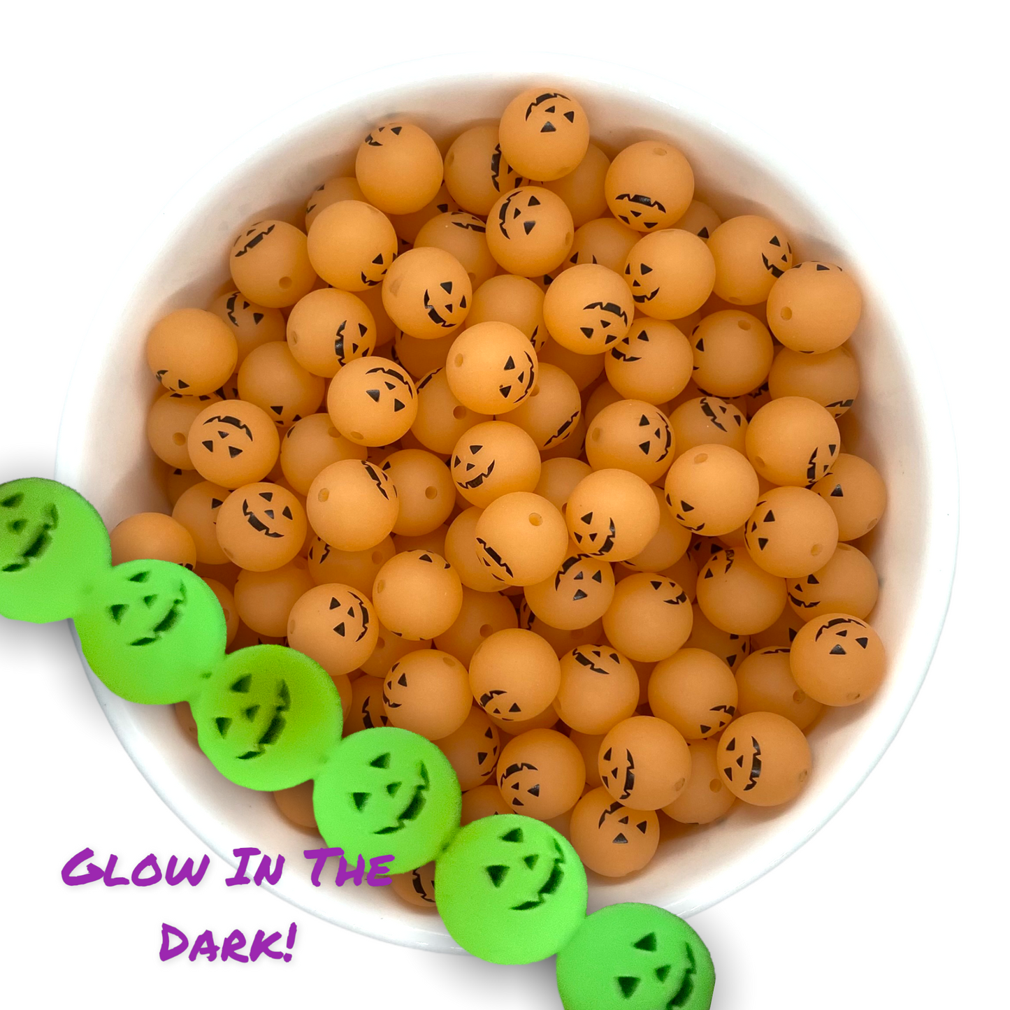 A-6040- GLOW- “15mm Jack O Lantern” Custom Silicone Beads