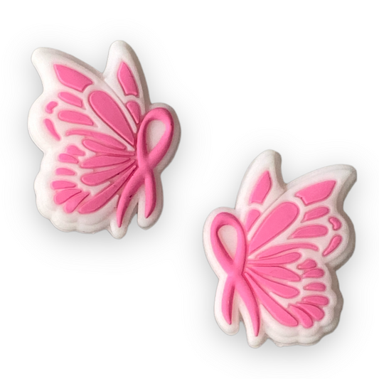 e595 -  Pink Awareness Ribbon Silicone Focal Bead (1 Count)