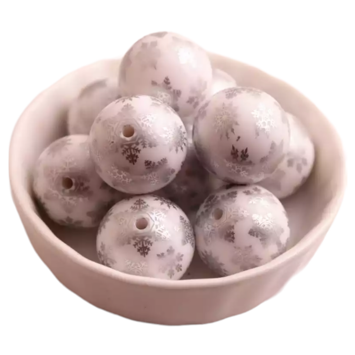 #871 - 20mm White & Silver Snowflake Beads (1 Count)