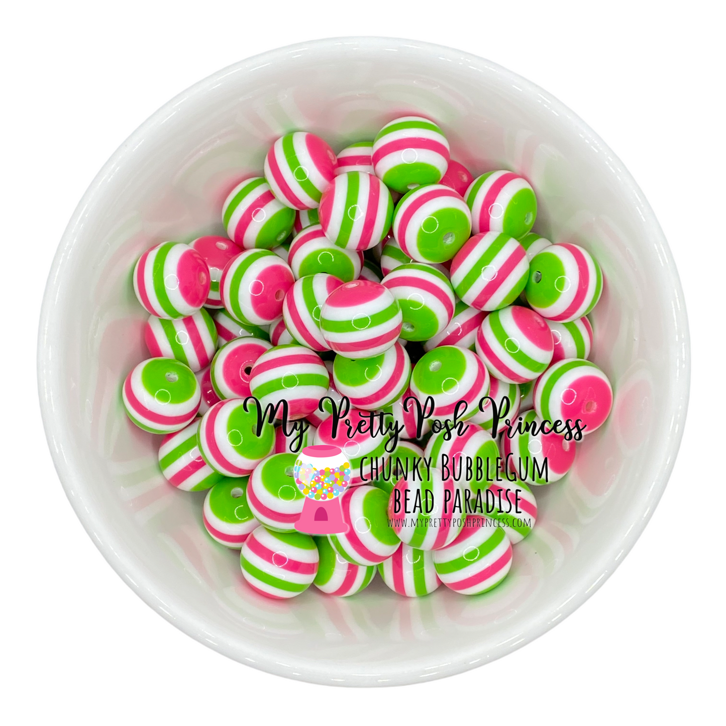 #1015- 20mm Posh & Lime Striped Acrylic Beads (1 Count)