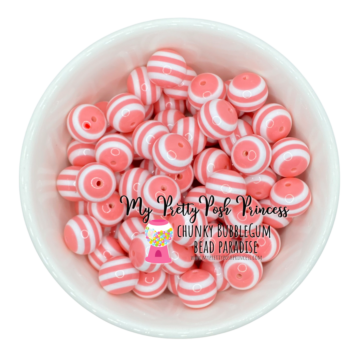 #1024 - 20mm Pink Coral Stripe Acrylic Beads (1 Count)