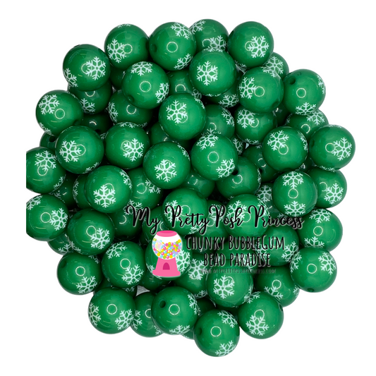 W334- 20mm Green Snowflake Acrylic Beads (1 Count)