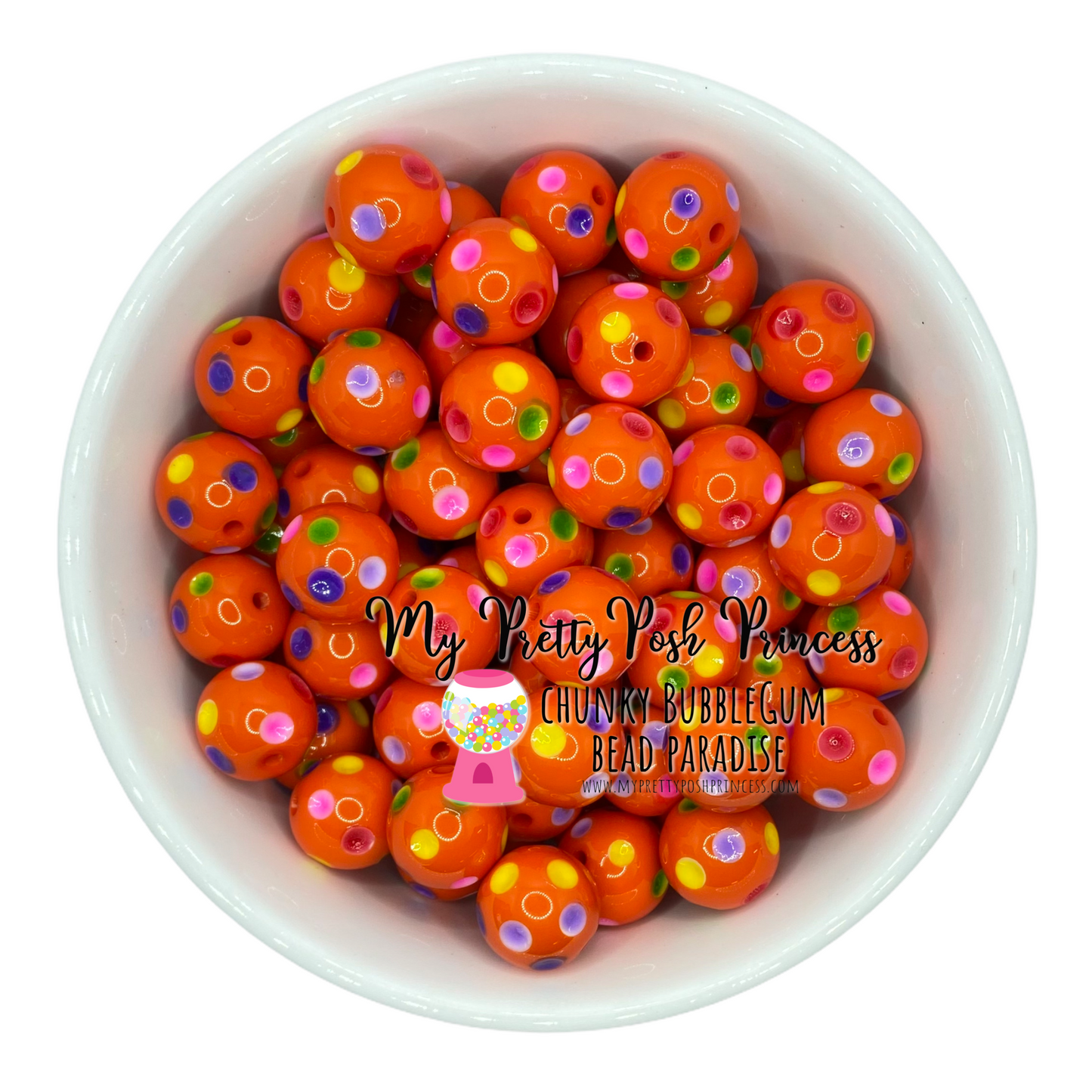 #1006 - 20mm Orange Rainbow Polka Dot Acrylic y Beads (1 Count)