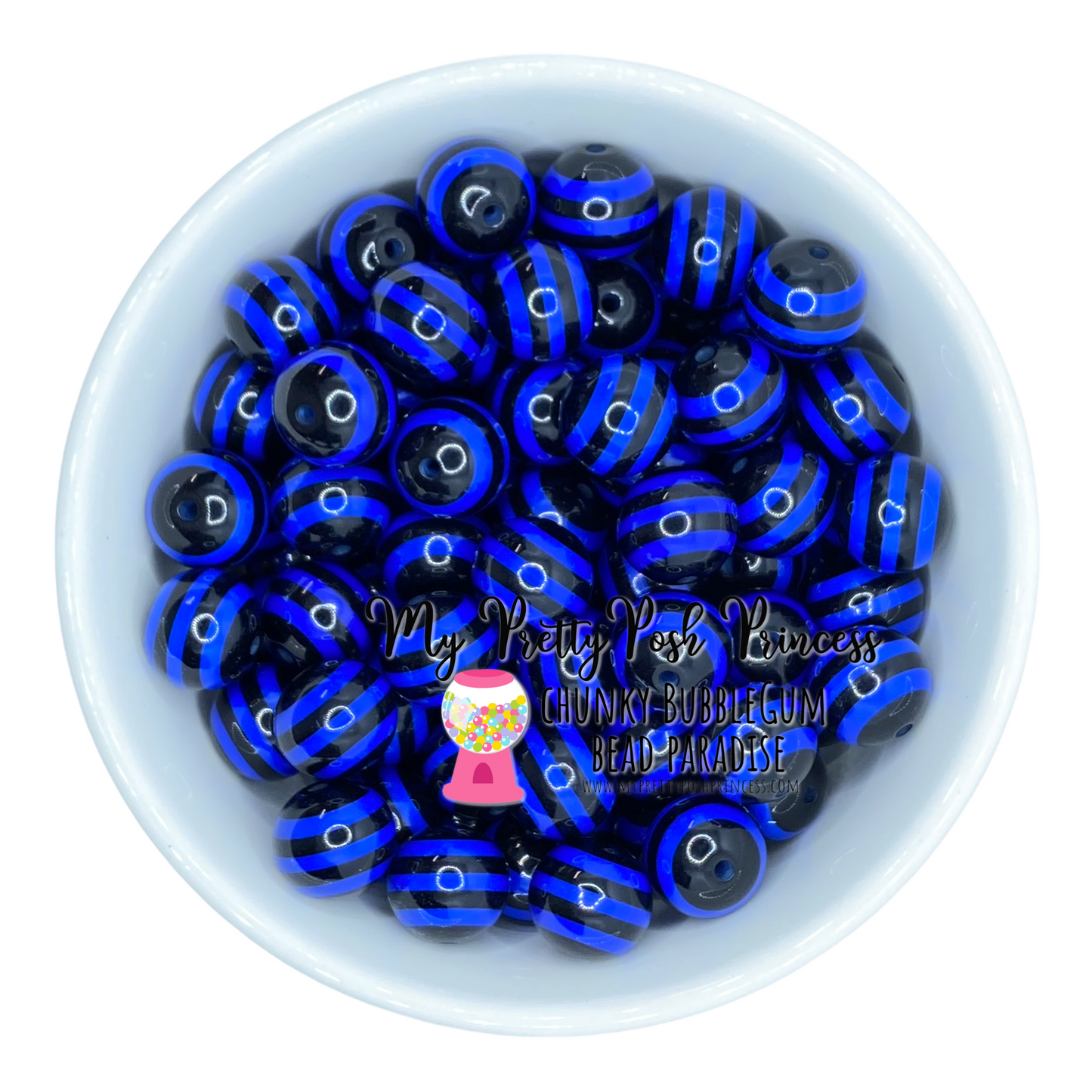 #1050 - 20mm Black & Blue  Striped Acrylic  Beads (1 Count)