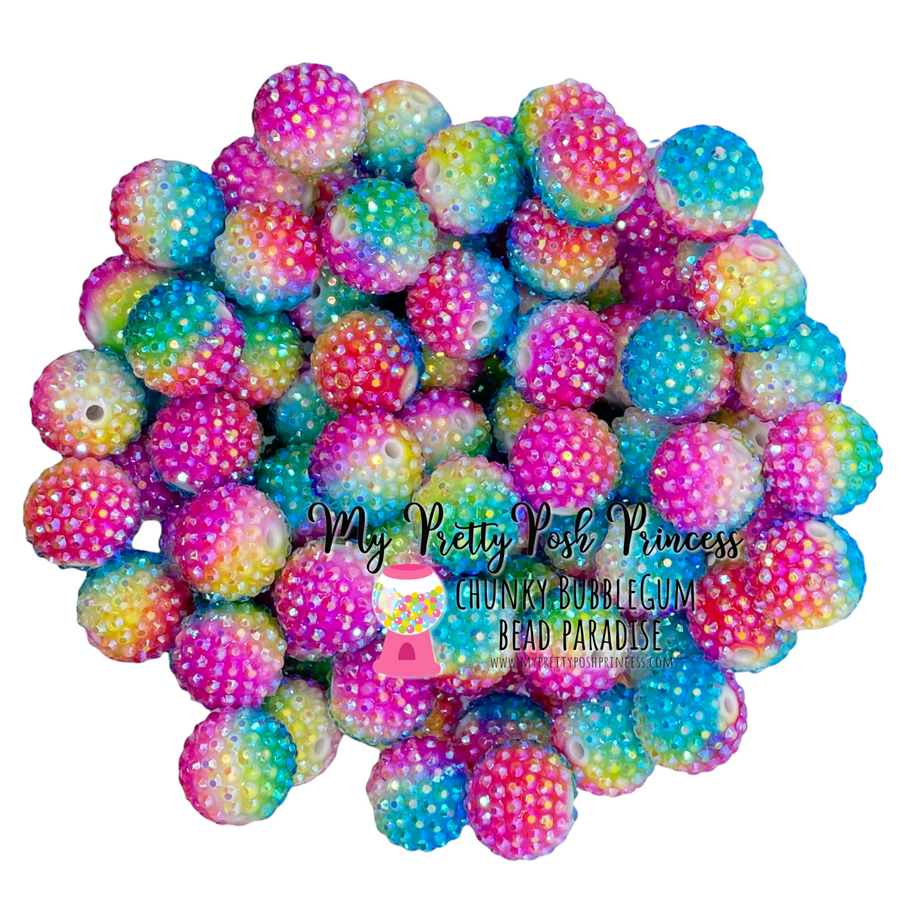 20mm Rainbow Ombre AB rhinestone bubblegum beads