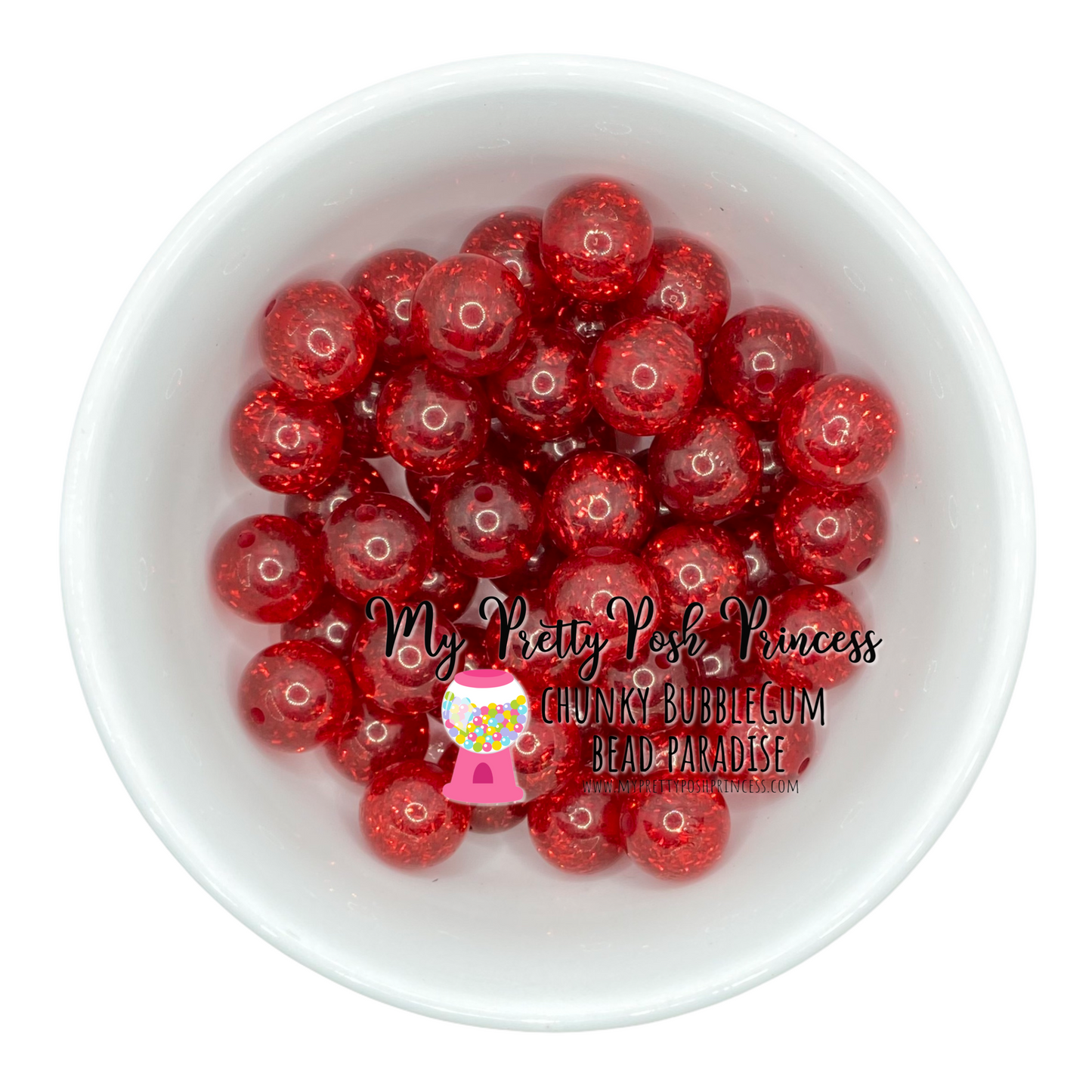 #494 - 20mm Red Tinsel Glitter Acrylic  Beads (1 Count)