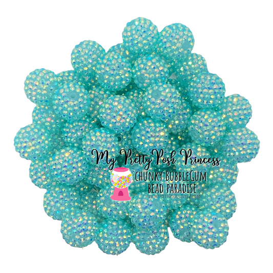 #184 - 12mm Lt. Aqua AB Rhinestone Acrylic Beads (20 Count)