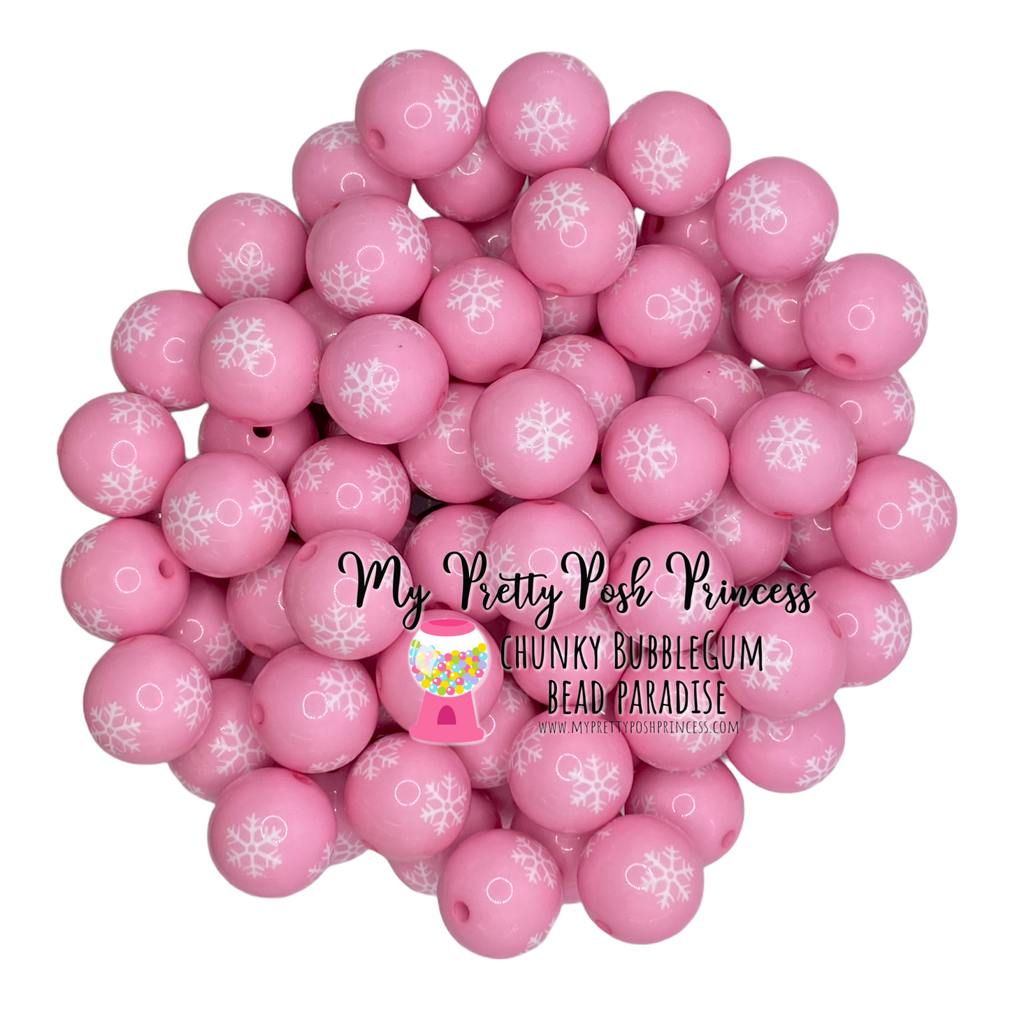 W333- 20mm Pink Snowflake Acrylic Beads (1 Count)