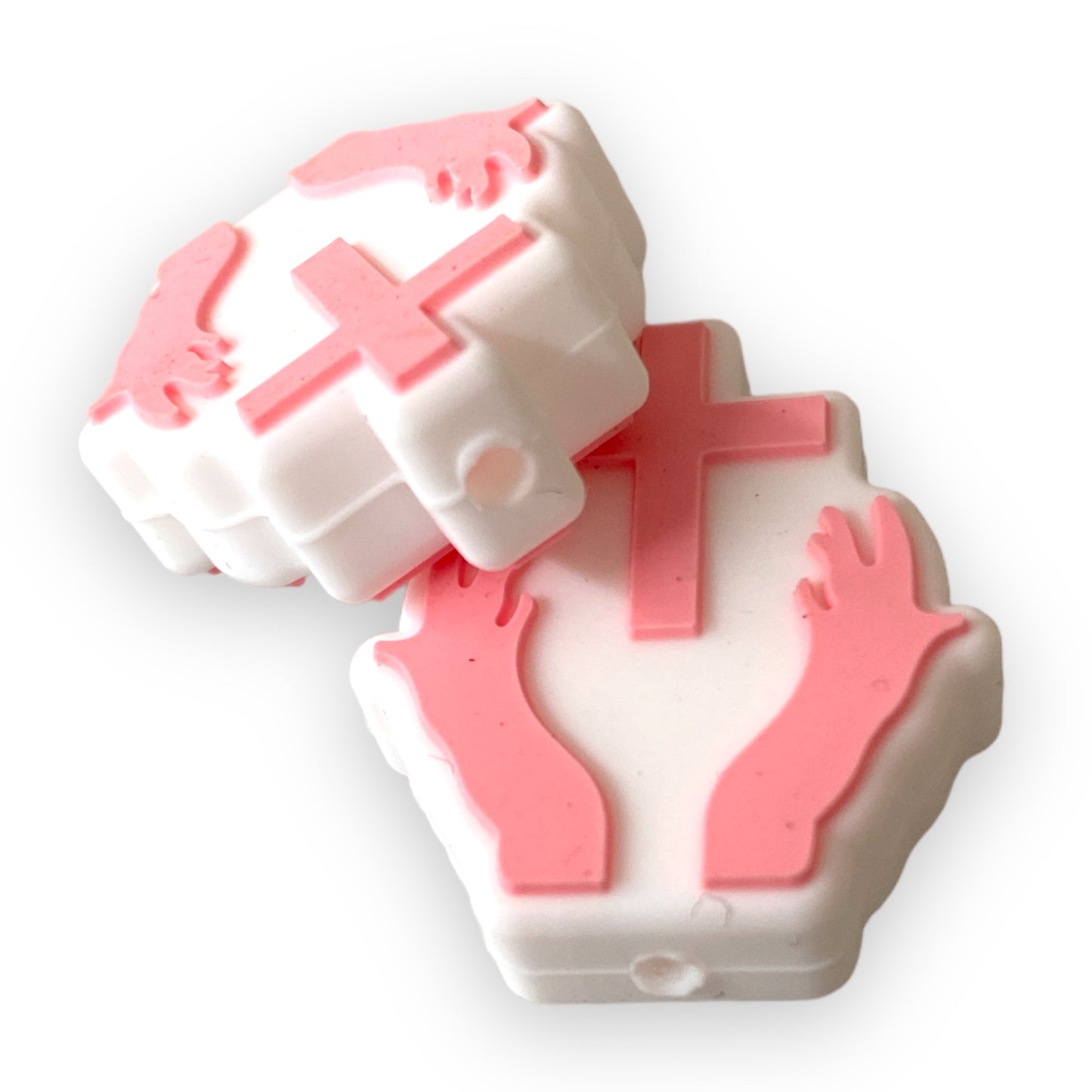 e588 - Pink Praying Focal Bead Silicone Focal Beads (1 Count)