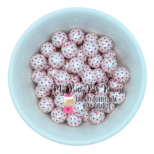 W374- 20mm Red & Pink Hearts Matte Pearl Acrylic Beads (1 Count)