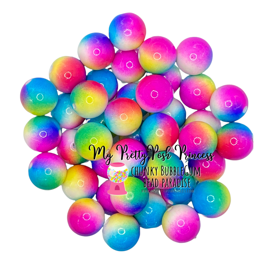 20mm Rainbow Ombre Dewdrop bubblegum beads