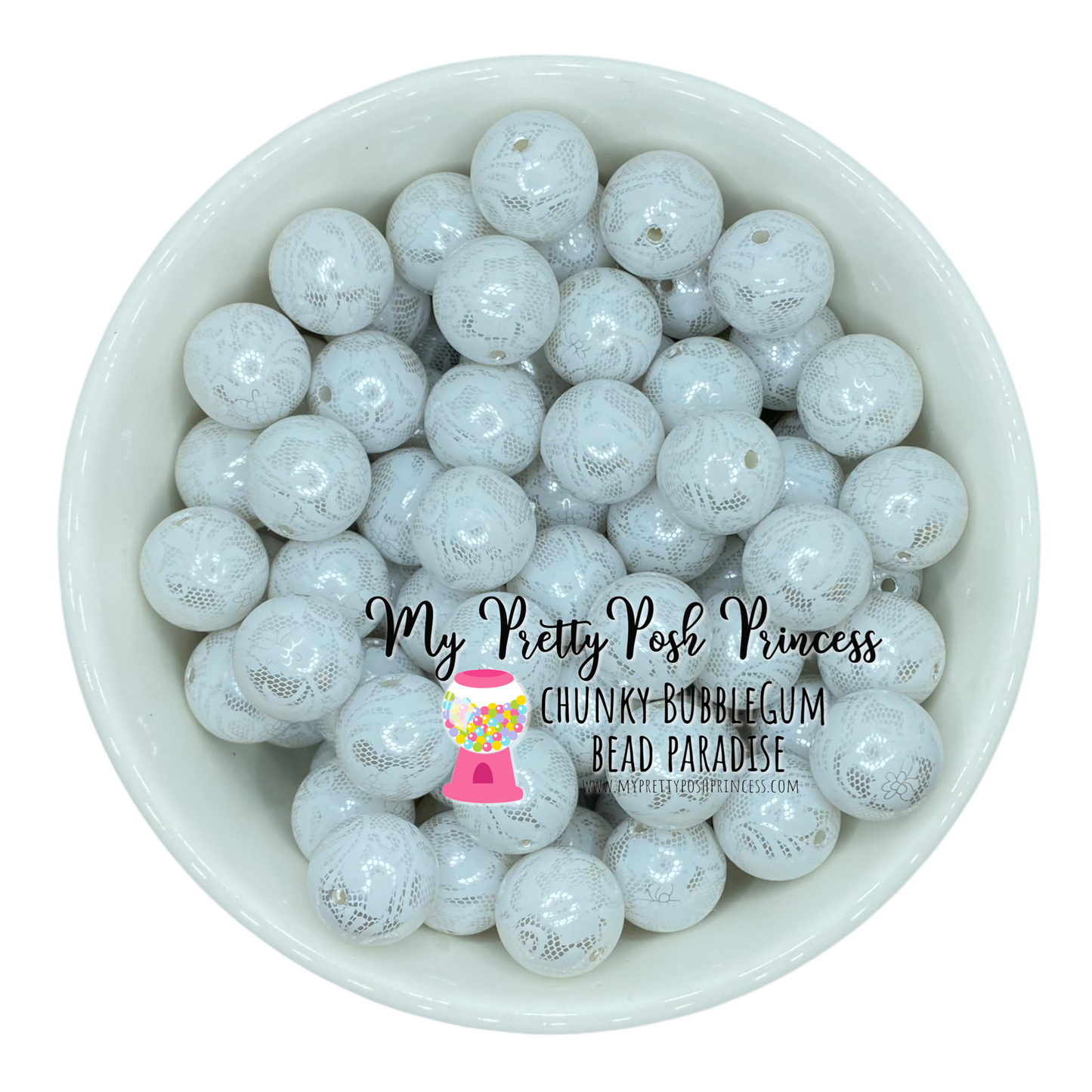 #864  - 20mm White “Pearl Lace" Acrylic Beads (1 Count)