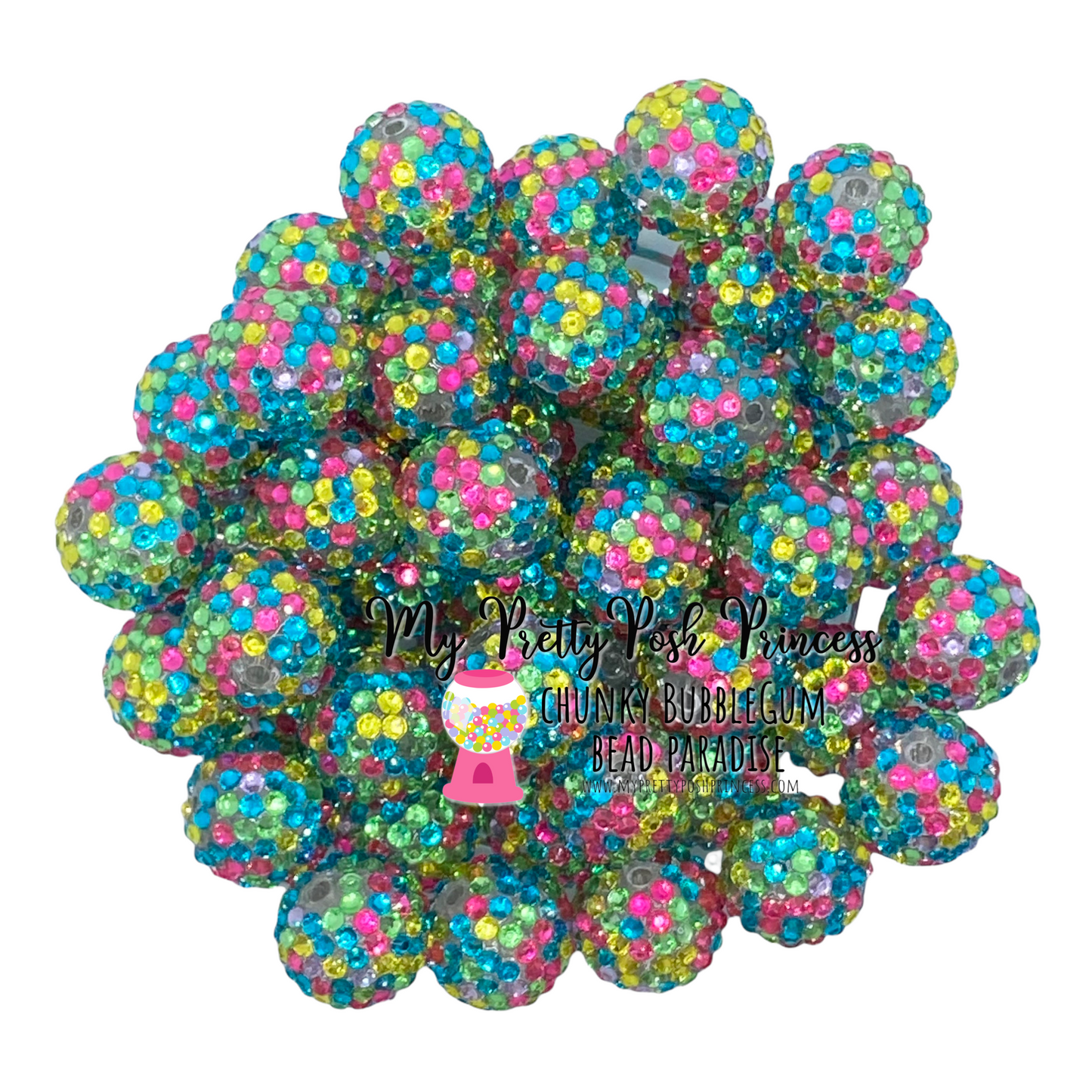 #1058 - R96- 20mm Pink Rainbow Confetti Rhinestone  Beads