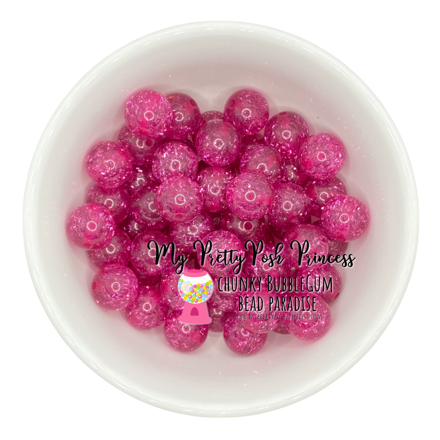 #490 - 20mm Dark Pink Tinsel Glitter Acrylic Beads (1 Count)