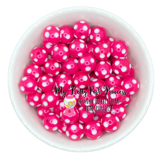 d28- 12mm Posh Pink Polka Dot Acrylic  Beads (20 Count)