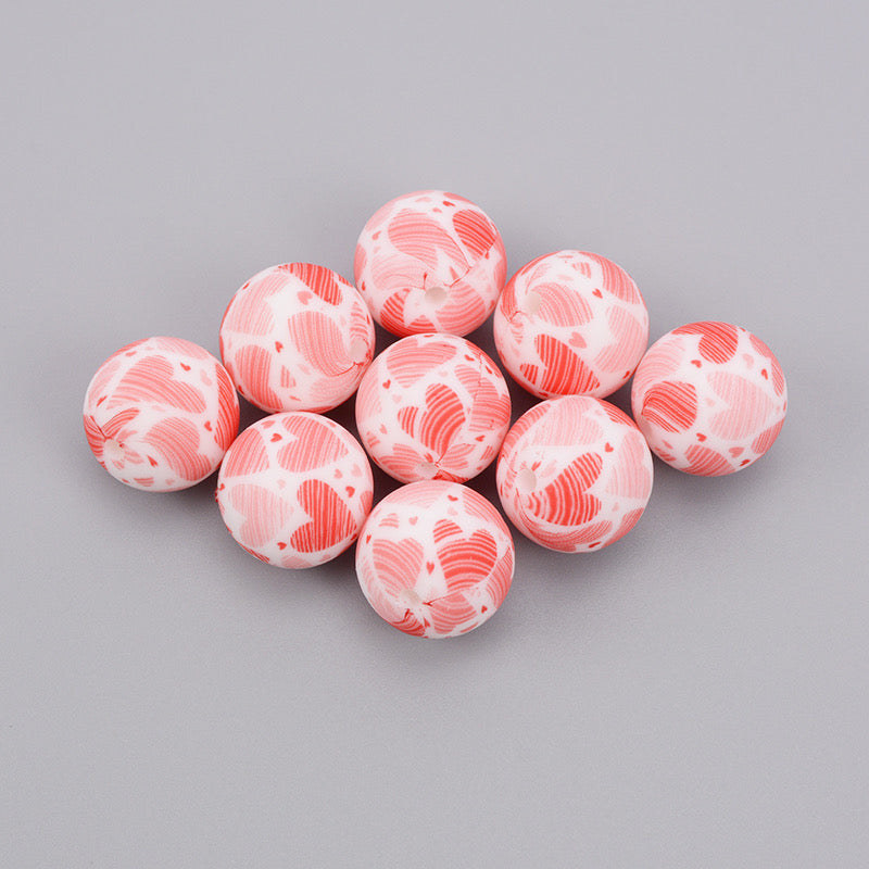 #734 - 15mm "Sketched Hearts" Silicone Beads