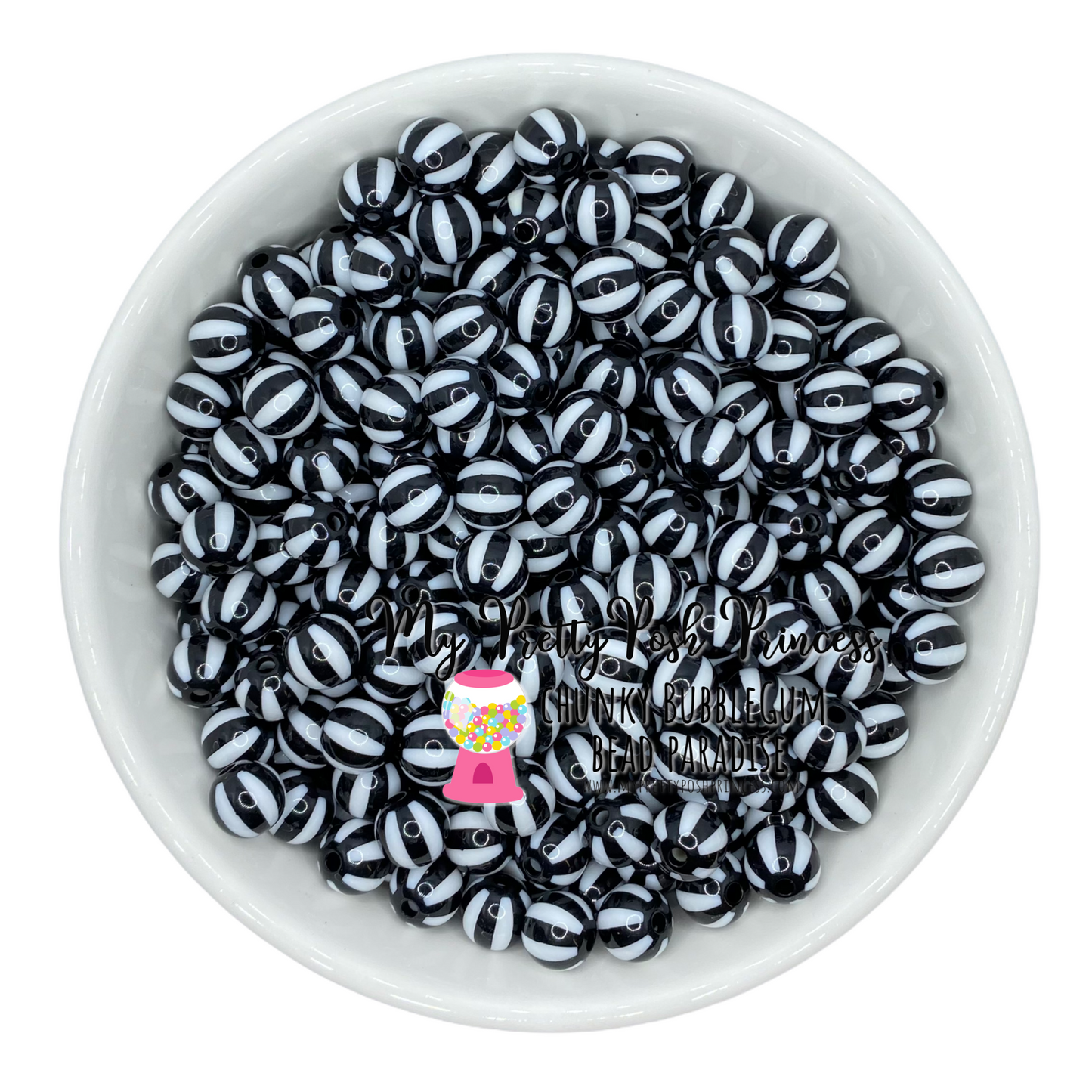 #826 - 20mm Black "Beach Balls"   Acrylic Beads (1 Count)