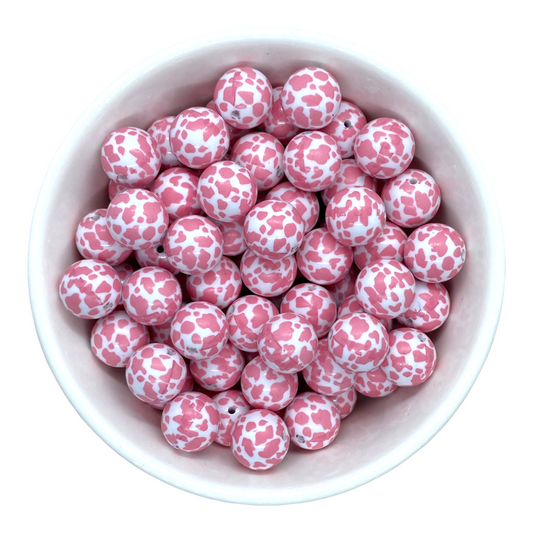 #536 - 20mm Pink Cow Animal Print  Acrylic Beads (1 Count)