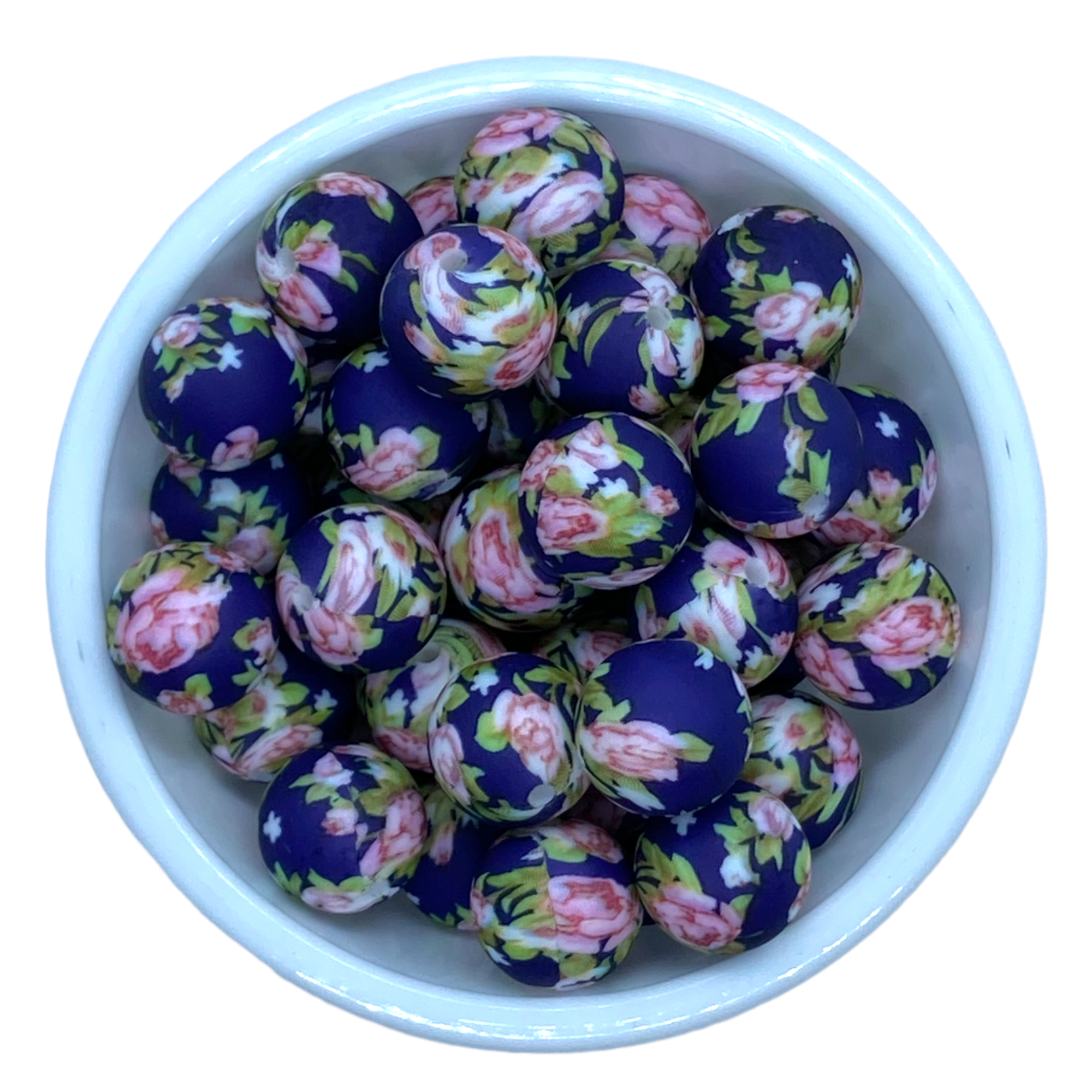 Blue & Pink Flower Silicone Bead Mix, 50 or 100 BULK Round Silicone Beads