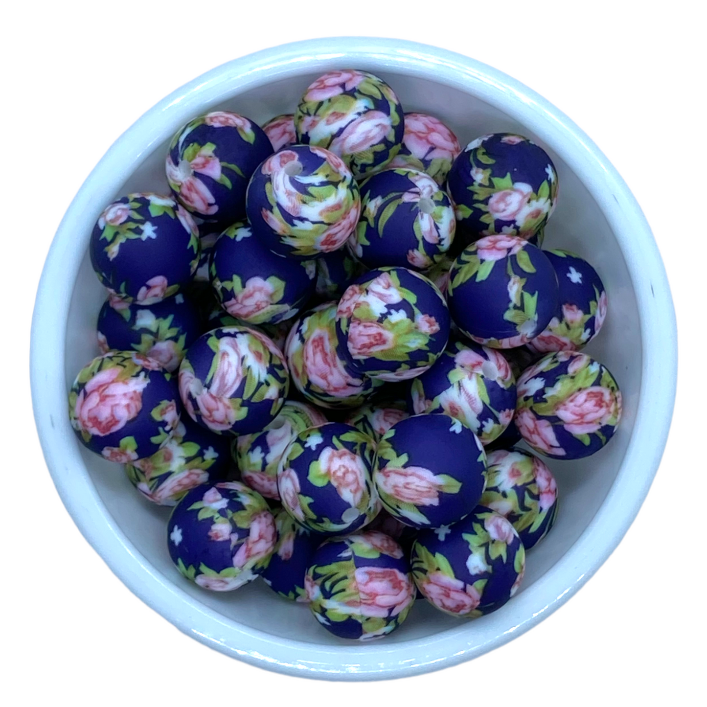 #748 -  15mm “Blue Floral” Silicone Beads