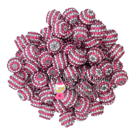 # 1226 - R160- Dark Pink & Silver Striped Rhinestone  Beads  (10 Count)