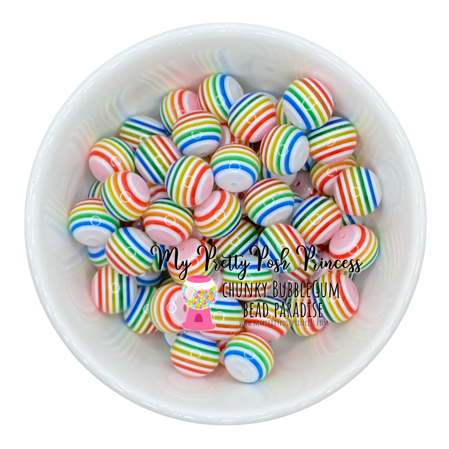 #1012  - 20mm White Rainbow Striped Acrylic  Beads (1 Count)